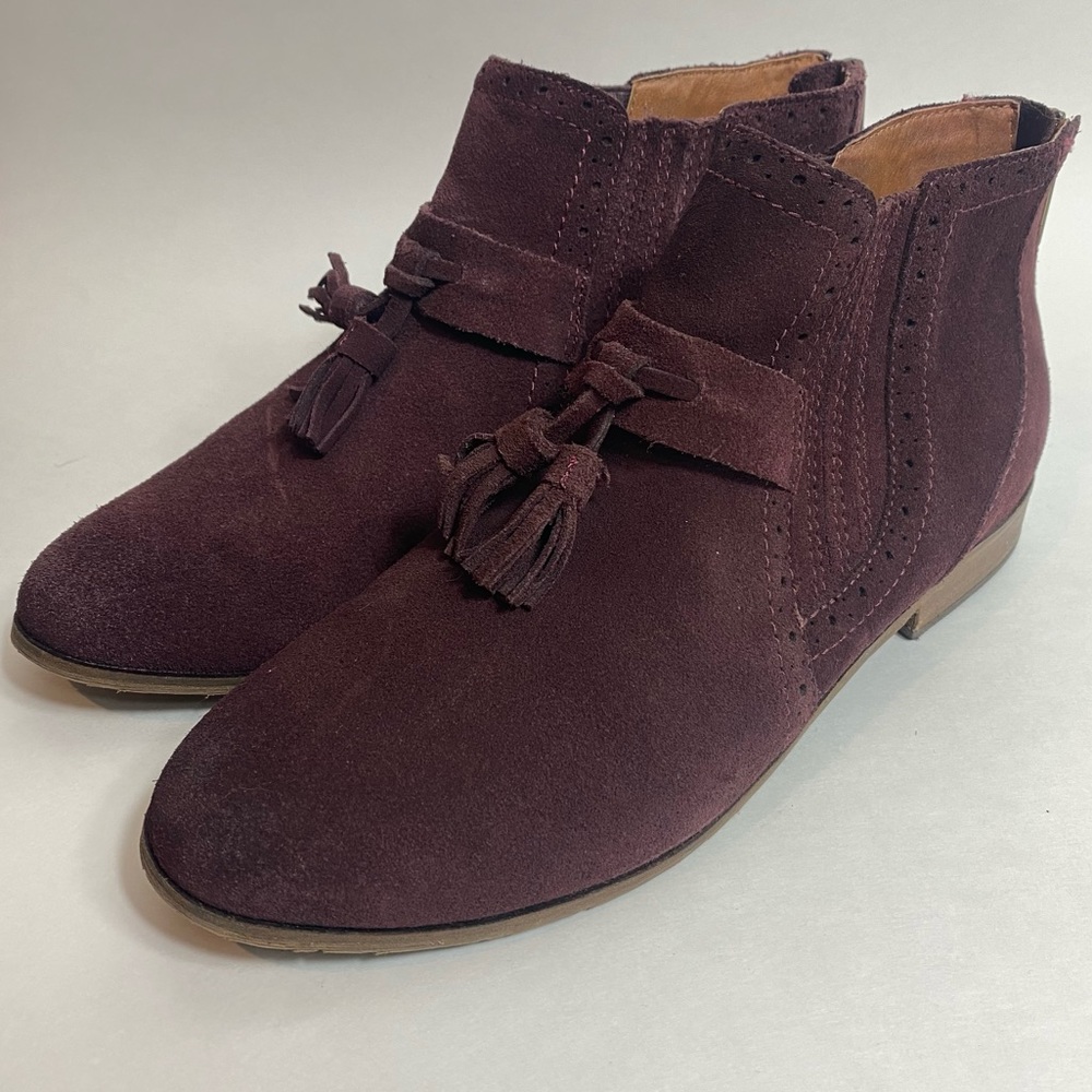 Dolce Vita DV Booties Boho Burgundy Suede Tasseled Ankle Boots Size 8.5
